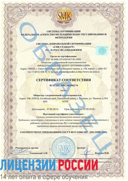 Образец сертификата соответствия Таксимо Сертификат ISO 22000